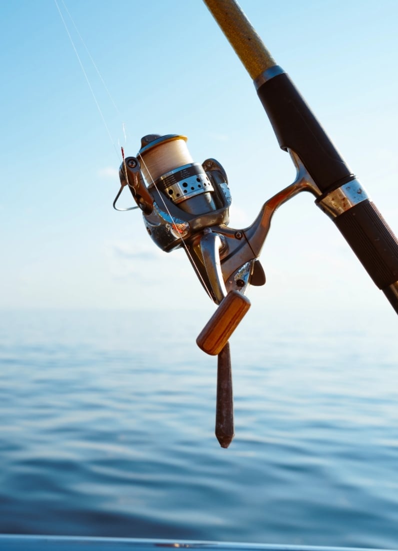 Close-up of a fishing rod over water