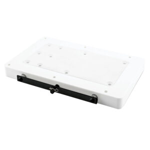 White plastic rectangular tray with black metal clamp.