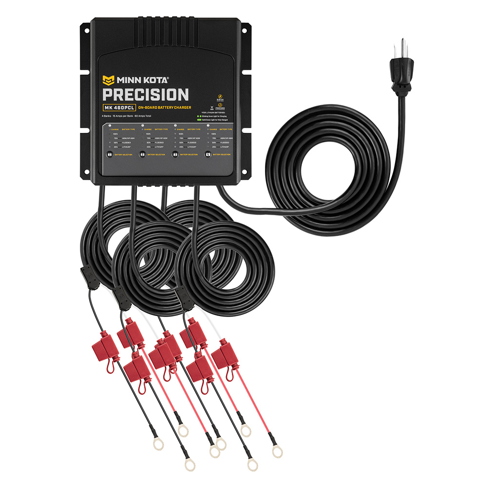 Minn Kota Precision on-board battery charger with cables.