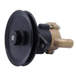 Mechanical pulley component on white background.