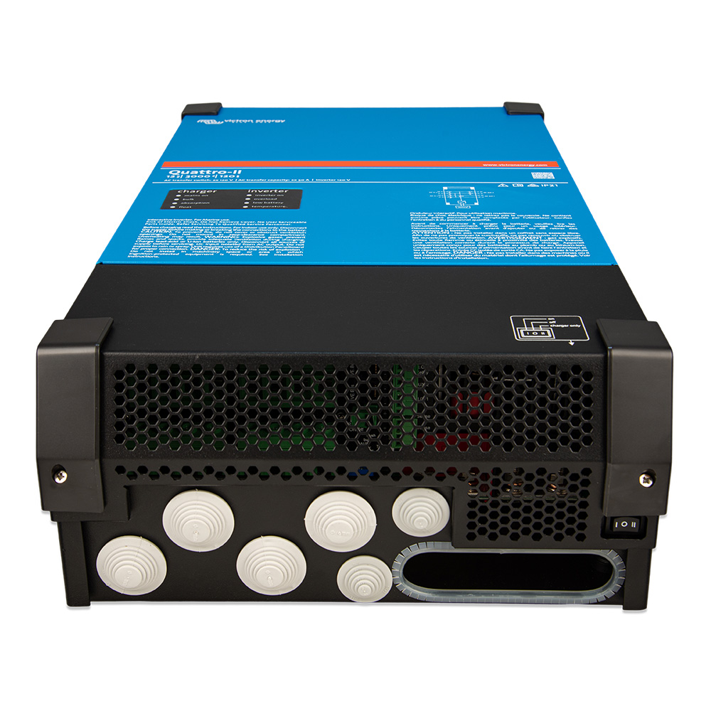 Front view of blue power inverter unit.