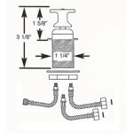 Diagram of faucet installation with measurements.