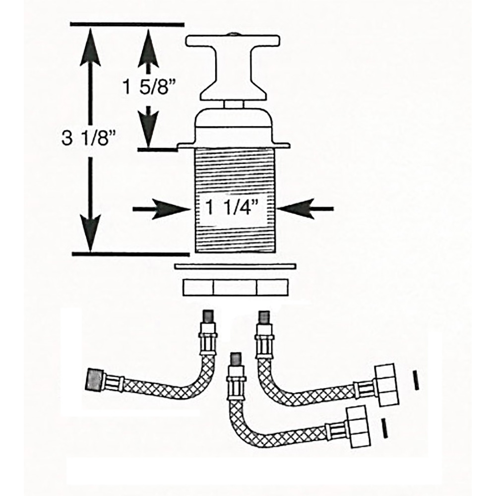 Diagram of faucet installation with measurements.