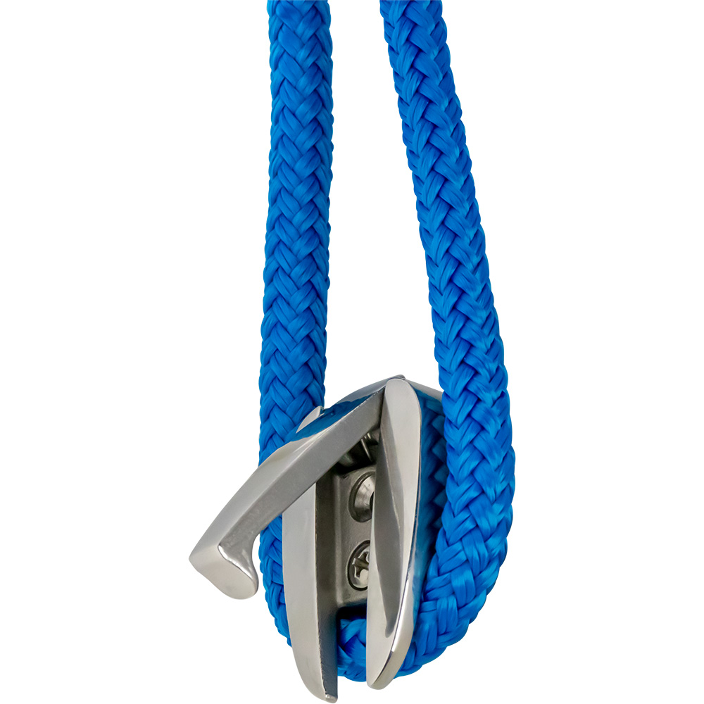 Blue braided rope with metal anchor shackle