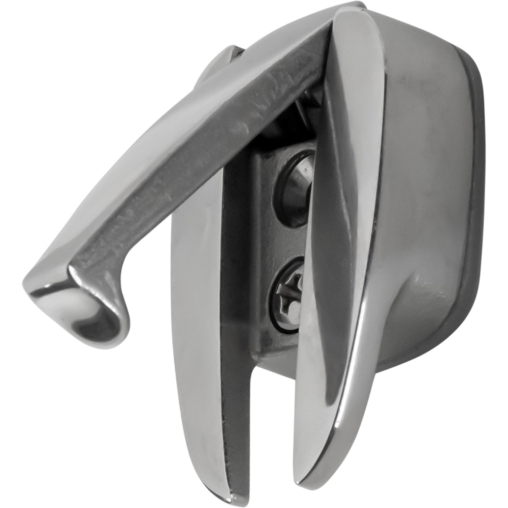 Chrome metal latching hook for sliding doors.