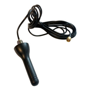 Black antenna with coiled cable and connector