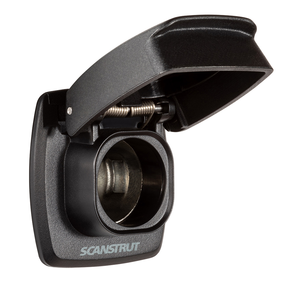 Black waterproof USB socket with spring lid.