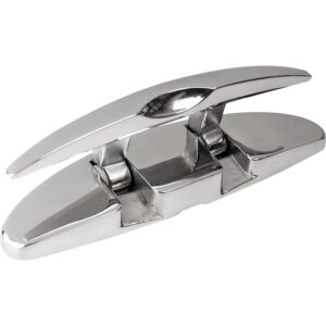 Stainless steel folding cleat for boats.