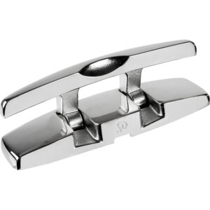 Shiny stainless steel boat cleat for docking.