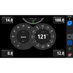 Marine dashboard display showing navigation and battery data.
