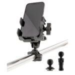Phone mount on a rail with attachments.