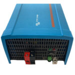 Blue power inverter with connection ports.