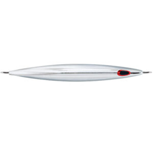 Silver fishing lure with red accent
