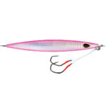 Pink fishing lure with hooks