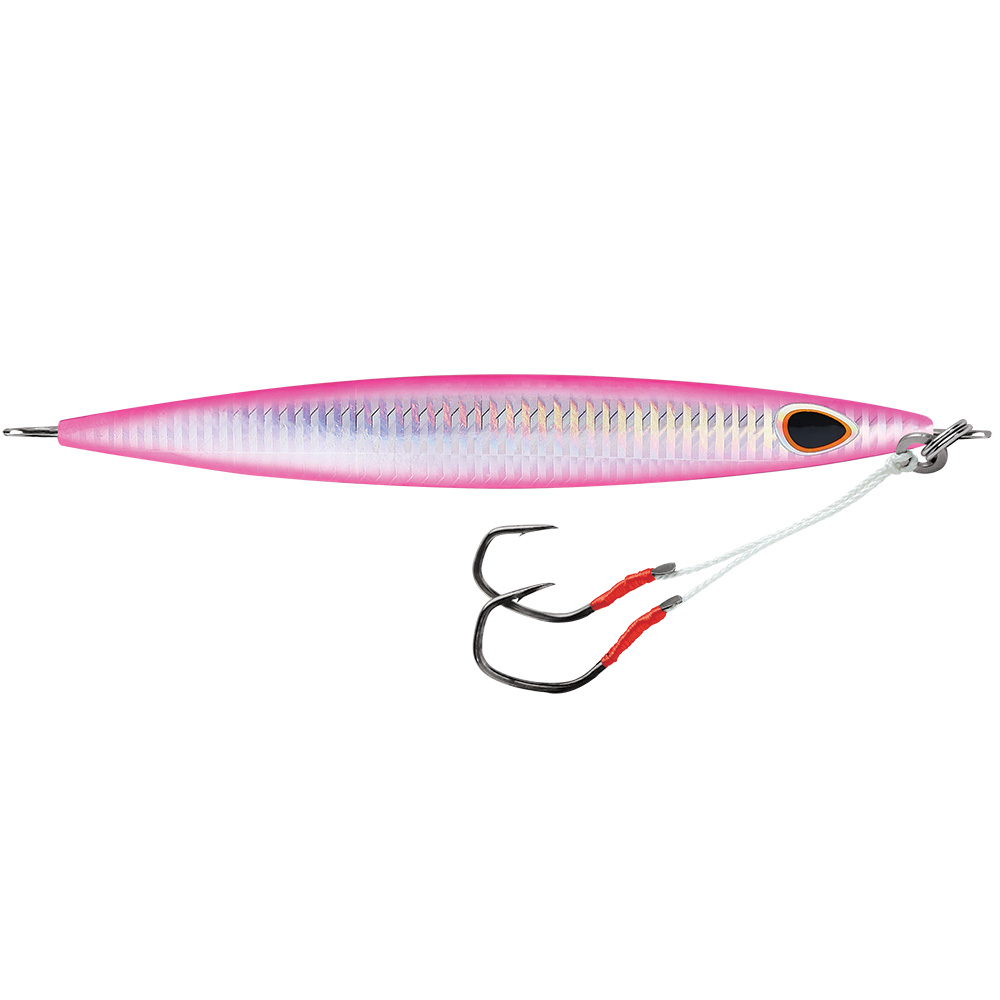 Pink fishing lure with hooks