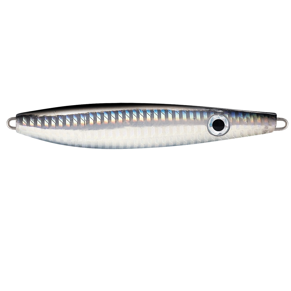 Silver fishing lure with eye detail.