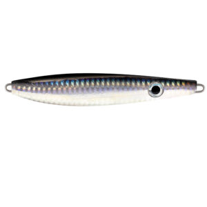 Shiny fishing lure with realistic fish design.