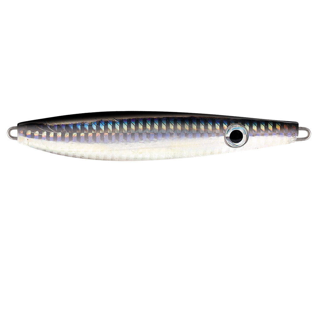 Shiny fishing lure with realistic fish design.