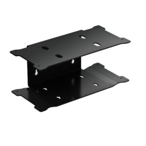 Black metal mounting bracket with holes for installation.
