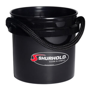 Black Shurhold cleaning bucket with rope handle.