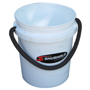 Shurhold white cleaning bucket with rope handle.
