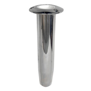 Polished stainless steel boat rod holder.
