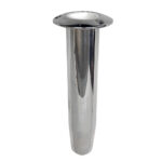 Stainless steel boat rod holder, cylindrical design.