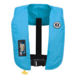 Blue life jacket with safety buckle
