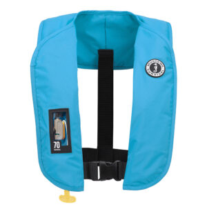 Blue life jacket with safety buckle