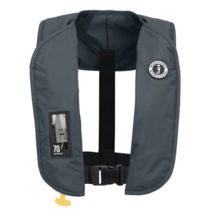 Inflatable life jacket with automatic inflation feature.