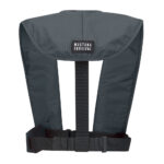 Mustang Survival life jacket, black, back view.