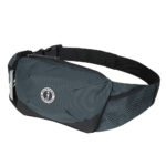 Gray fanny pack with black strap and mesh pocket