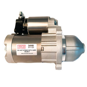 Marine engine starter motor with warning label