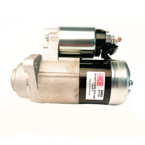 Automotive starter motor with metallic components.