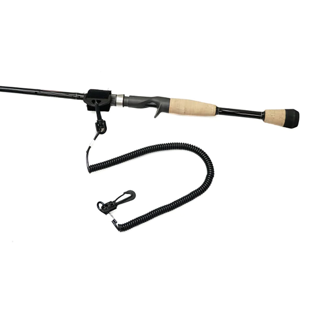 Fishing rod with safety leash attached