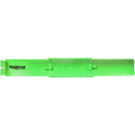 Green fishing ruler with measurements and logo.