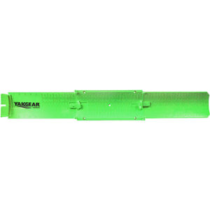 Green fishing ruler with measurements and logo.
