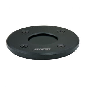 Black circular mount with four screws