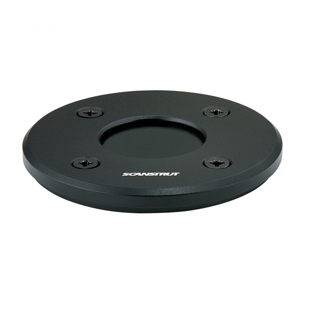 Black circular mount with four screws