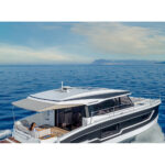 Luxury yacht cruising on open water