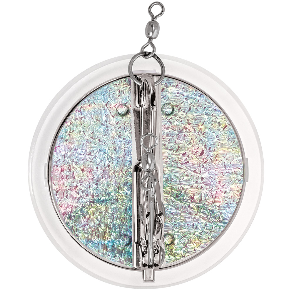 Holographic spinner lure with metal treble hook.
