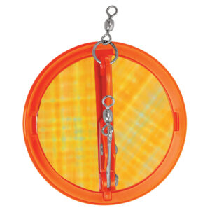 Orange trolling flasher for fishing.