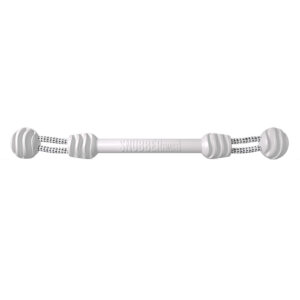 White swing arm exercise tool with ball ends.