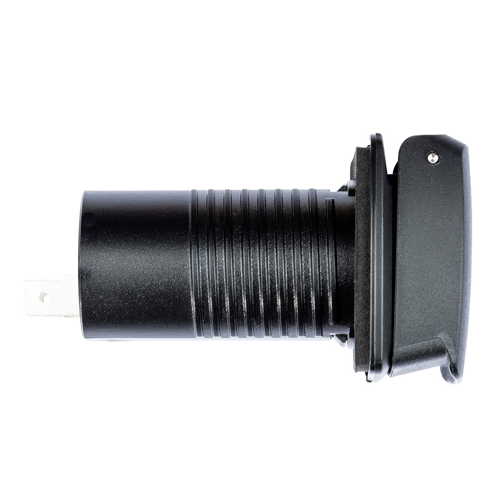 Black waterproof outlet with twist-lock design.