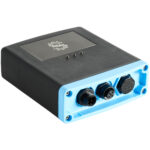 Black and blue electronic device with connectors.