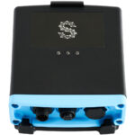 Black and blue electronic device with connectors.