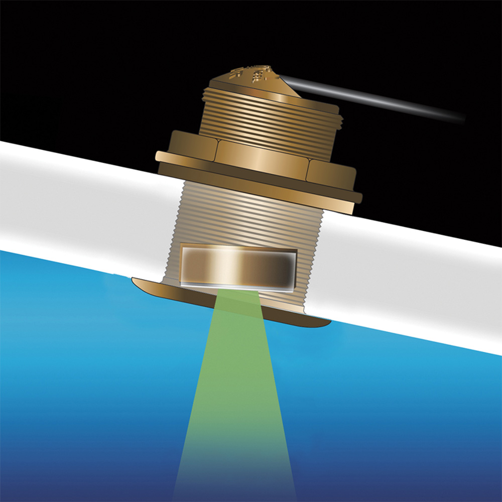 Transducer emitting green light inside pipe