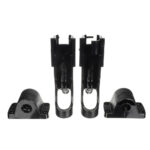 Black mounting brackets for furniture or shelving.
