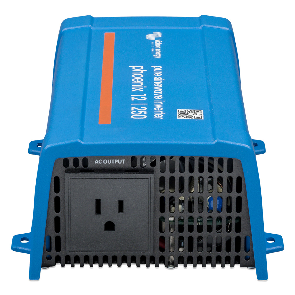 Blue power inverter with AC output socket