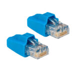 Two blue Ethernet cable connectors